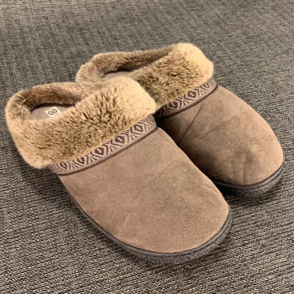 Isotoner Women's Tan Microsuede Faux-Fur Clog Slipper Size 9.5-10 smartzone - Picture 2 of 13
